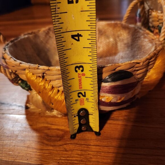 Decorative Rafia Woven Bread Baskets With Faux Vegetables Set Of 2 Cottage Boho - Picture 4 of 8